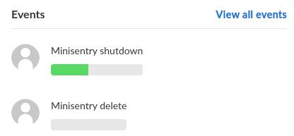 Linode event log showing Minisentry to be shut down and deleted