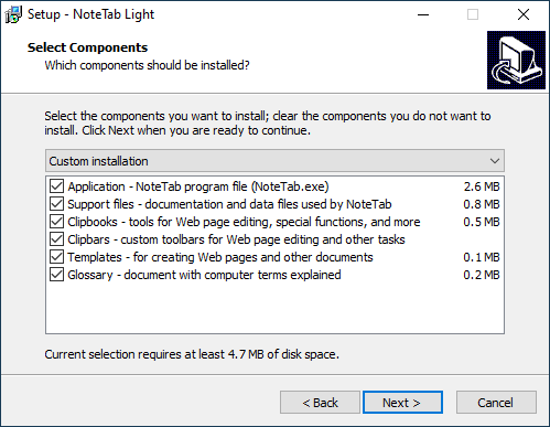 NoteTab Light Components List