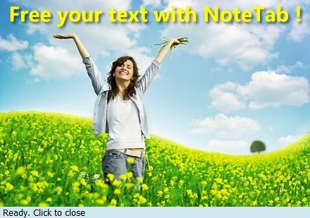 NoteTab Light Splash Screen stating Free your text with NoteTab!